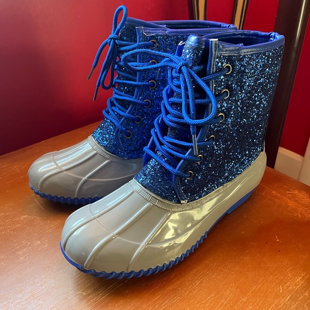 Sugar Blue Glitter Lace-Up Winter Rain Boots